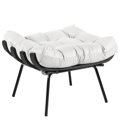 Puff Sala De Estar Costela Preto L04 Couro Branco