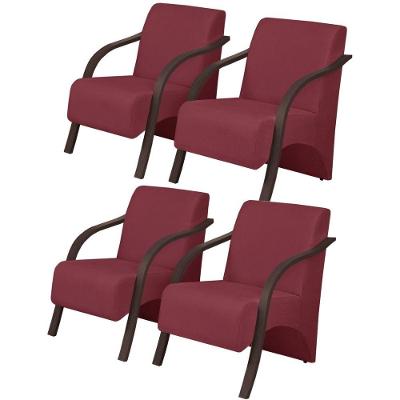 Kit 4 Poltronas 1 Lugar Vênus Pé Madeira Bordô