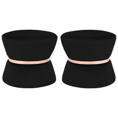 Kit 02 Puffs Sala de Estar 45cm Dhaka Veludo Preto Gran Belo