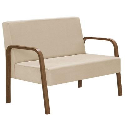 Poltrona 2 Lugares Jade Braço Madeira Suede Bege