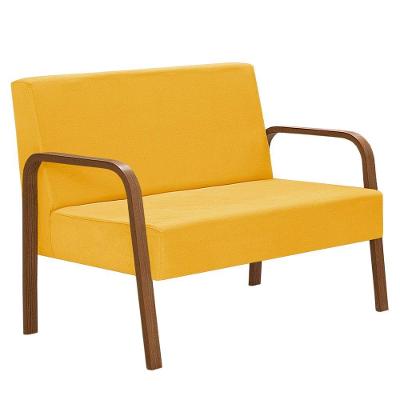 Poltrona 2 Lugares Jade Braço Madeira Suede Amarelo