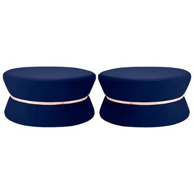Kit 02 Puffs Sala de Estar 95cm Dhaka Veludo Azul Marinho