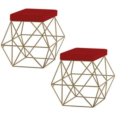Kit 2 Puffs Decorativo Base Gold Trixie Veludo Vermelho