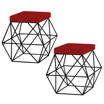 Kit 2 Puffs Decorativo Base Preto Trixie Veludo Vermelho