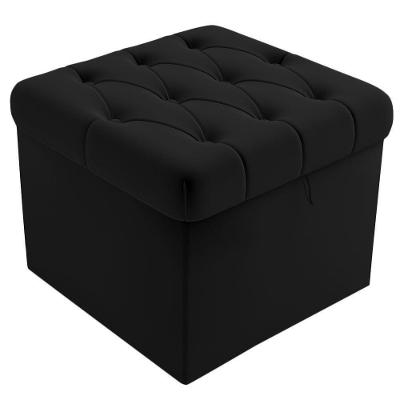 Puff Baú Capitonê Quadrado Suede Preto D'Rossi