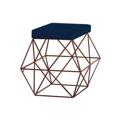 Puff Decorativo Base Bronze Trixie Veludo Azul Gran Belo