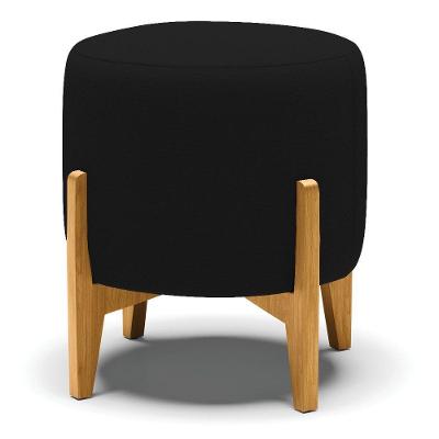 Puff Stella Linho Preto A79 Base Madeira Castanho - D'rossi