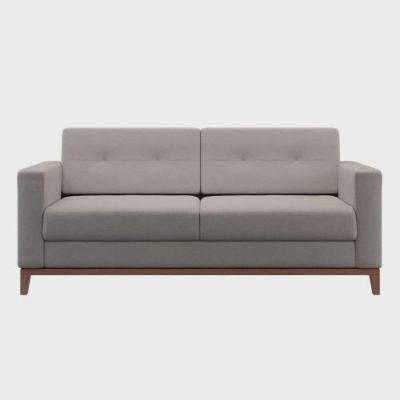 Sofá Com 3 Lugares Pés E Base Madeira Em Linho Cotton