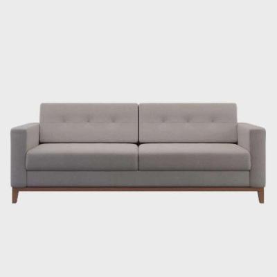 Sofá Com 3 Lugares Pés E Base Madeira Em Linho Cotton
