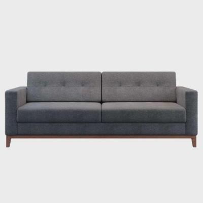 Sofá Com 3 Lugares Pés E Base Madeira Em Linho Cotton