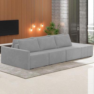 Sofá Ilha Modular Com Puff Para Sala Living 312cm Georgia K04 Veludo Cinza - Mpozenato