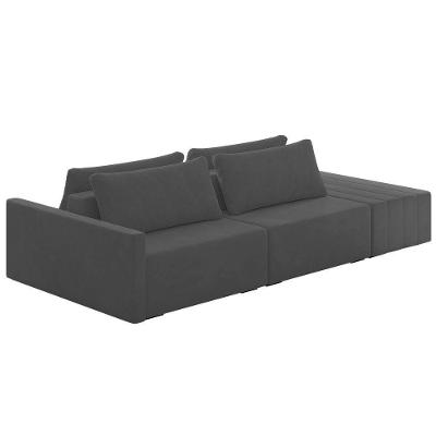 Sofá Ilha Modular Com Puff Para Sala Living 232cm Georgia K04 Veludo Cinza Escuro - Mpozenato