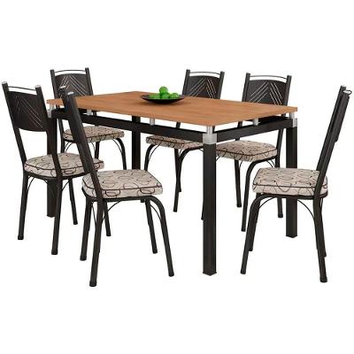Conjunto De Mesa Malva Com 6 Cadeiras 151 Tampo Bp 136cm Cor Sf Preto Assento Cedro Artefamol