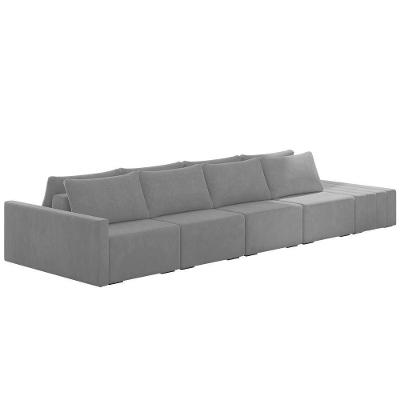 Sofá Ilha Modular Com Puff Para Sala Living 432cm Georgia K04 Veludo Cinza - Mpozenato