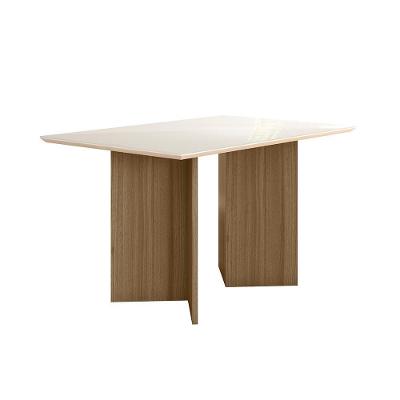 Mesa De Jantar 4 Lugares 1,36m Tampo Com Vidro Veneza Carvalho Off-white