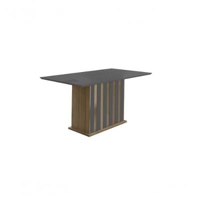 Mesa De Jantar 160Cm Amália Com Vidro Carvalho/Grafite/Preto - Poliman