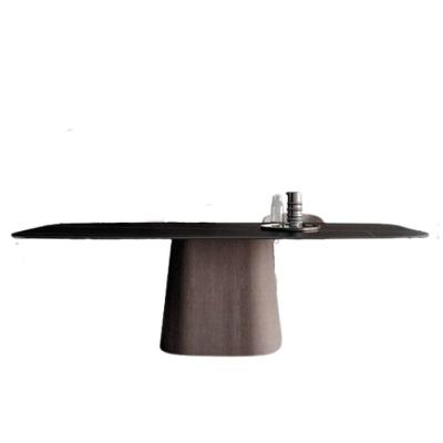 Mesa Cone Retangular Laca Preta 180x100cm Base Nogueira