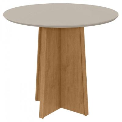 Mesa De Jantar Celebrare 4 Lugares 100x100cm Com Tampo Redondo De Vidro Lopas Amêndoa Com Off White