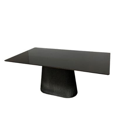 Mesa De Jantar Cone Retângular 235x122 Cm Tampo Laca Preta Base Corda Náutica Preta Preto