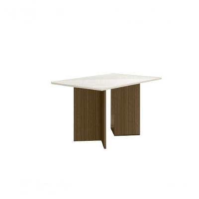 Mesa De Jantar Helo 136Cm Com Vidro Carvalho/Off White - Poliman