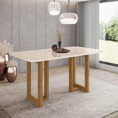 Mesa De Jantar Com Tampo Mdf E Vidro Com Canto Arredondado 160 Cm Yara Henn Nature Com Off White