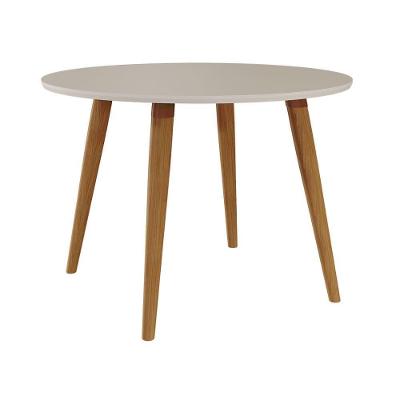 Mesa De Jantar Redonda 1,10M 4 Lugares Tampo Mdf Pés Em Madeira Maciça Madeira/Off White