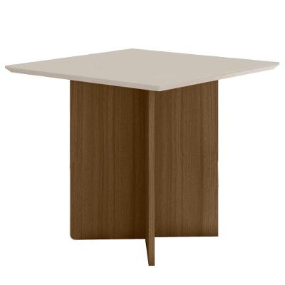 Mesa De Jantar Retangular Tampo Chanfrado Sem Vidro 90cm Helô Poliman Móveis Carvalho Com Off White