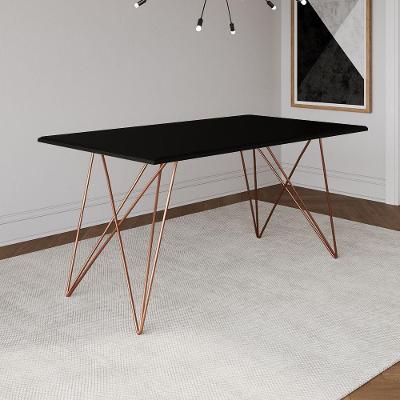 Mesa De Jantar Trama Base Cobre Com Tampo Preto 140 X 80 - Asturias - Cor: Marrom