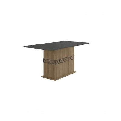 Mesa De Jantar Ágata 160Cm Com Vidro Carvalho/Grafite/Preto - Poliman