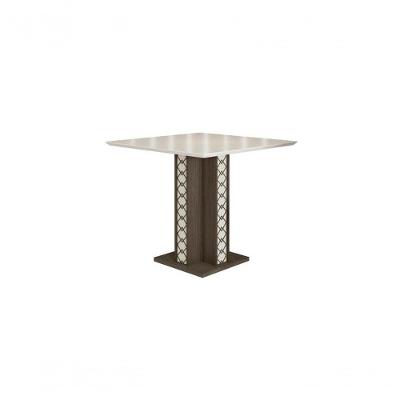 Mesa De Jantar Ísis 90Cm Com Vidro Amêndoa/Off White - Poliman