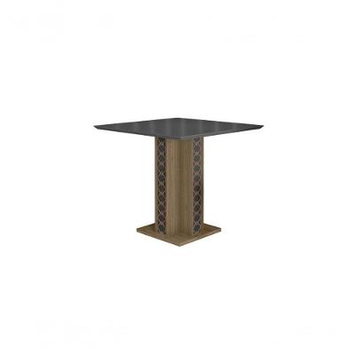 Mesa De Jantar Ísis 90Cm Com Vidro Carvalho/Grafite/Preto - Poliman