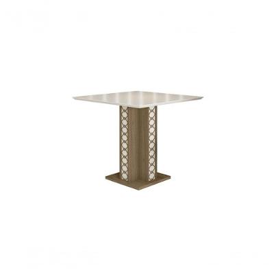 Mesa De Jantar Ísis 90Cm Com Vidro Carvalho/Off White - Poliman