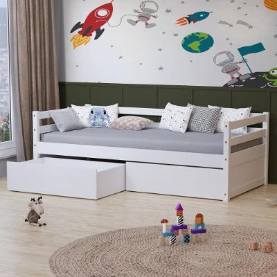 Cama Infantil Slim Com 02 Gavetas Madeira Maciça Branco Housin