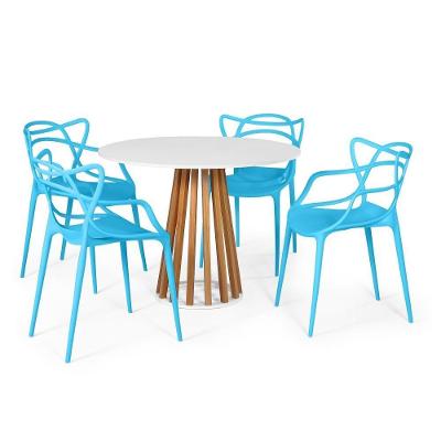 Conjunto Mesa De Jantar Branca 100cm Com 4 Cadeiras - Azul