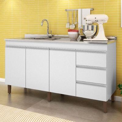 Balcão De Cozinha Karen 160cm Sem Tampo 3 Portas E 3 Gavetas Branco - Peternella Móveis.