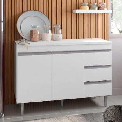 Balcão Para Cozinha 120cm Andréia 2 Portas 3 Gavetas Sem Tampo Branco - Ajl