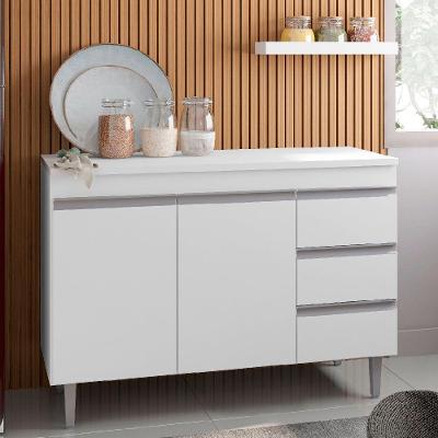 Balcão Para Cozinha 100cm Andréia 2 Portas 3 Gavetas Sem Tampo Branco - Ajl