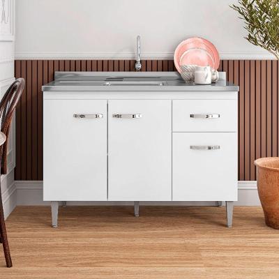 Balcão Para Cozinha 120cm Gabriela 3 Portas 1 Gaveta Sem Tampo Branco - Ajl