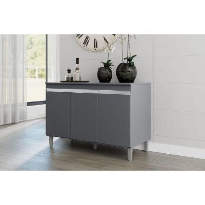 Balcão De Cozinha 120cm Manu 3 Portas Sem Tampo Cinza - Ajl