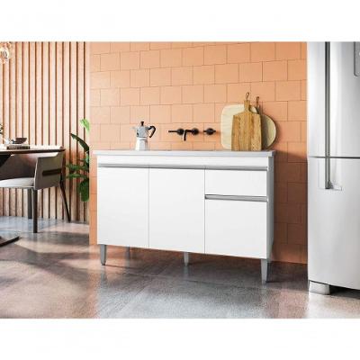 Balcão De Cozinha 120cm Tatiane 3 Portas 1 Gaveta Sem Tampo Branco - Ajl
