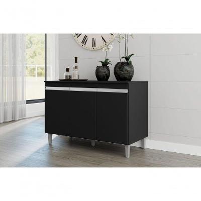Balcão De Cozinha 120cm Manu 3 Portas Com Tampo Preto - Ajl