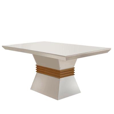 Mesa Para Sala De Jantar Lucy 120cm Em Mdf E Vidro Off White/ Imbuia/ Serig. Off