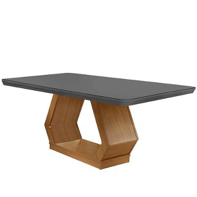Mesa Sala De Jantar Lara 180cm Em Mdf E Vidro Com Canto Copo Grafite/ Imbuia/ Serig. Grafite