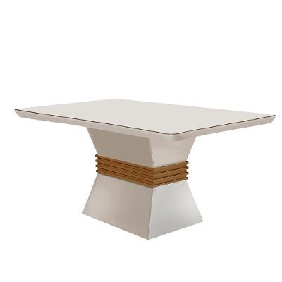 Mesa Sala De Jantar Lucy 120cm Em Mdf E Vidro Com Canto Copo Off White/ Imbuia/ Serig. Off