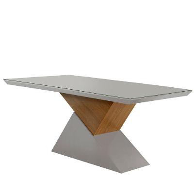 Mesa Aster 180 Cm Tampo Em Mdf E Vidro Com Canto Reto Off White/ Imbuia/ Serig. Off