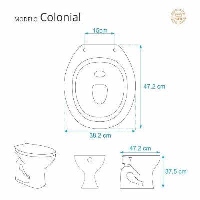 Assento Sanitário Colonial Cinza Para Vaso Hervy