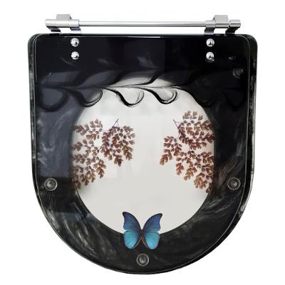 Tampa Para Vaso Incepa Acrílico Preto C/Borboleta Azul