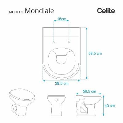 Assento Sanitário Mondiale Cinza Claro Para Vaso Celite