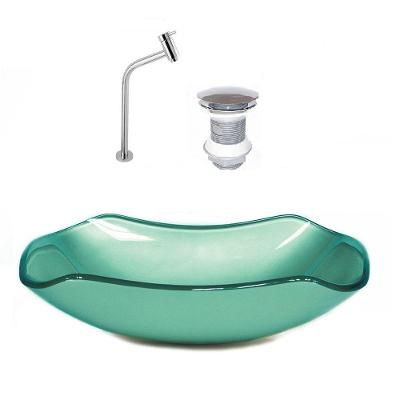 Cuba de Vidro Abaulada 51cm Verde + Valvula + Torneira