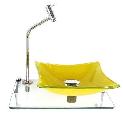 Kit Cuba De Vidro 10mm Amarela Tampo 40cm Torneira Valvula